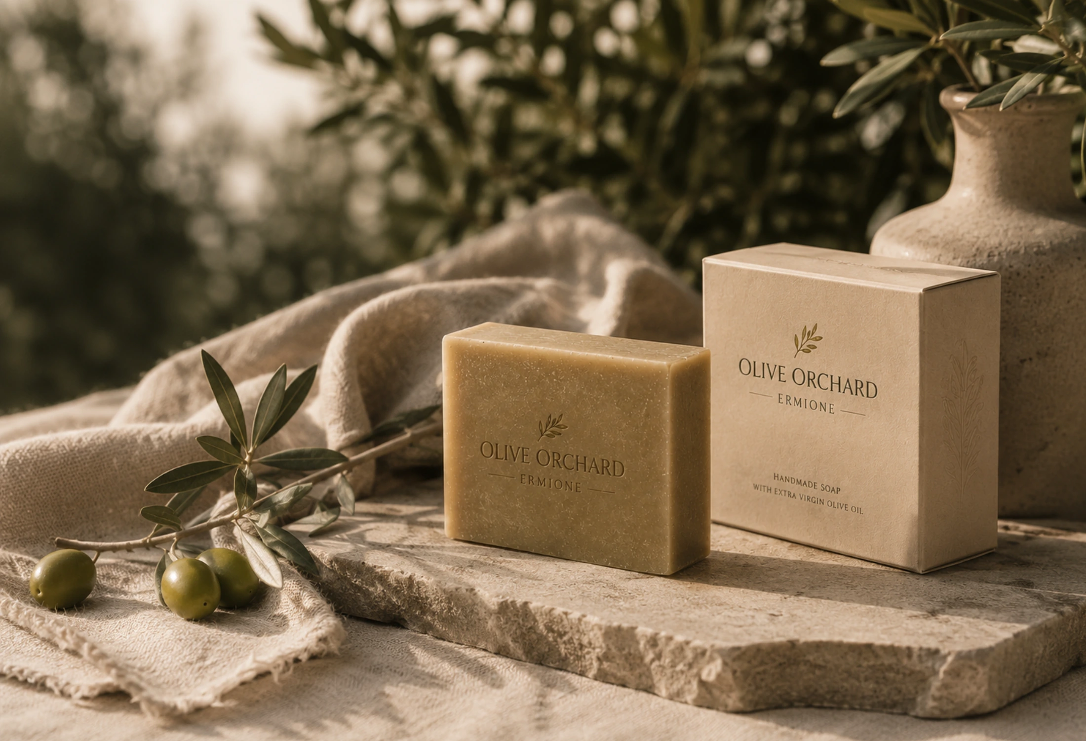 Bespoke Olive Orchard Ermione soap solutions for hospitality and gifting